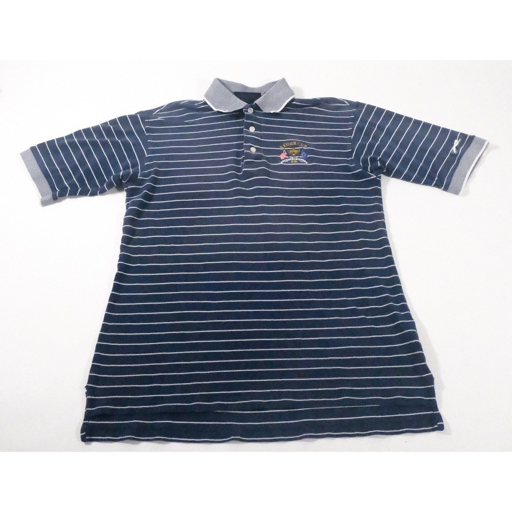 Ryder Cup Polo Shirt Mens M Blue 2004 Oakland Hills Vintage Y2K Striped Golf Top